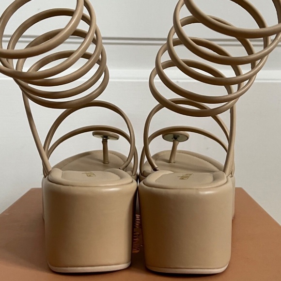 Cult Gaia Alba Sand Leather Coil Wrap Platform Wedge Strappy Sandals Pumps - Picture 8 of 10